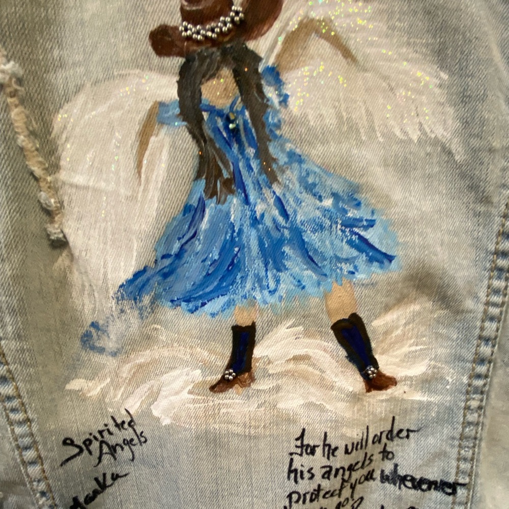 Aeropostale Distressed HandPainted Angel Denim Jacket - Picture 5 of 7